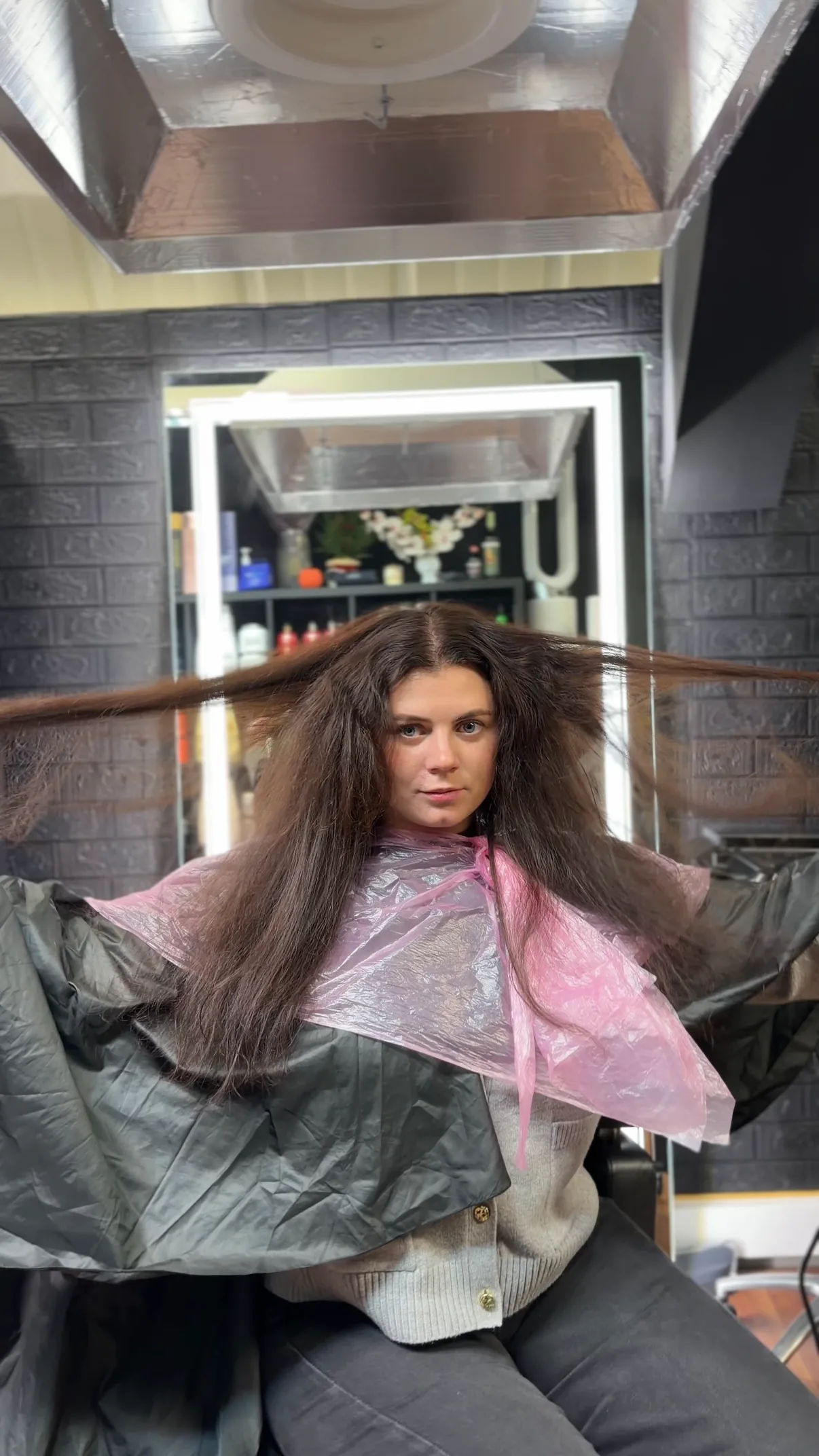 Hair before treatment — voluminous frizzy hair spread