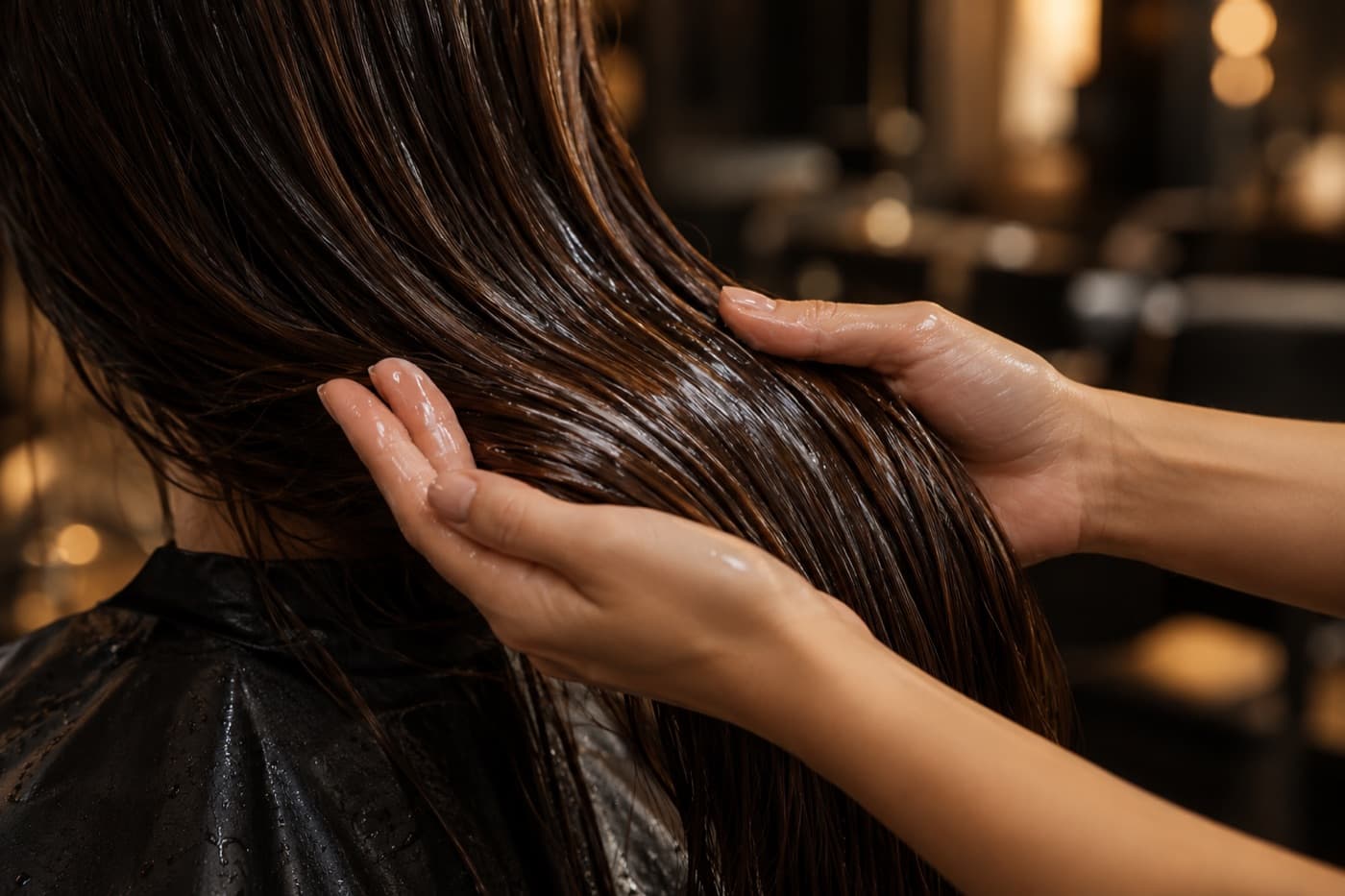 Illustrative cover image: a treatment being worked through the hair by hand (generated for this page)